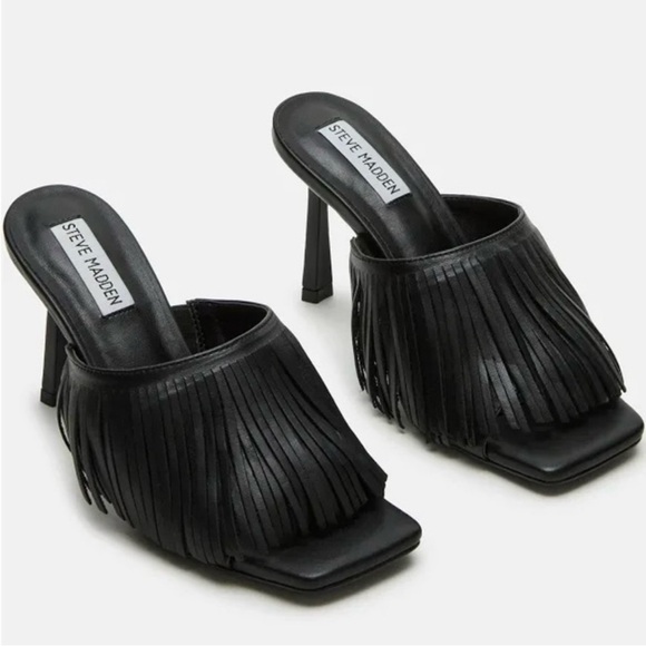 Steve Madden Black Fringe Heeled Mules. New! US 8 Size. - Picture 2 of 14